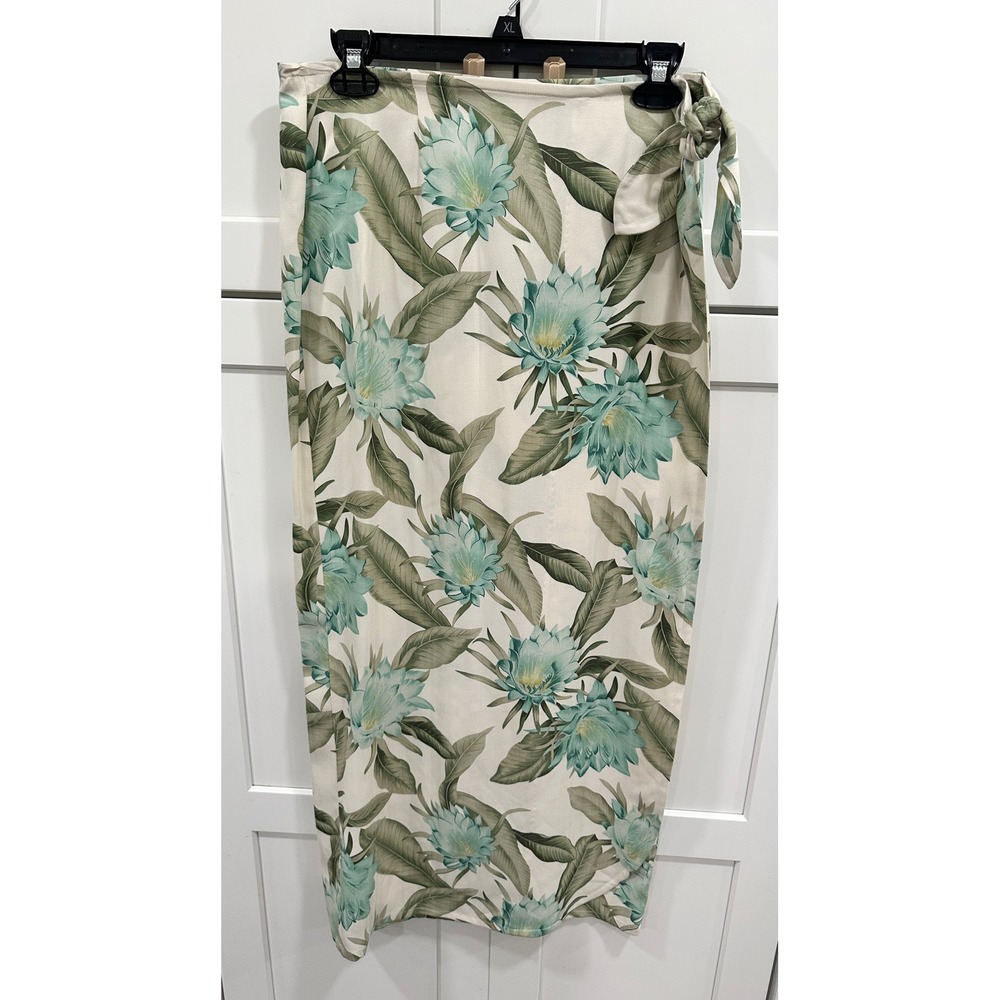 Tommy Bahama Silk Tropical Protea Print Wrap Skirt Cream Teal Green Large 12/14